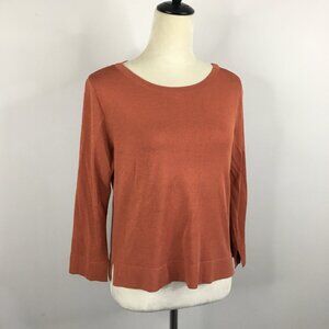 EILEEN FISHER Brown Italian Yarn Slit Sleeve & Hem Knit Sweater